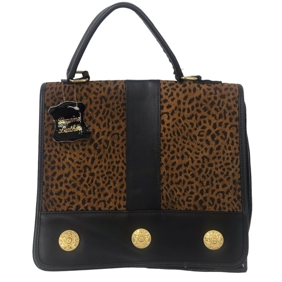 GENUINE LEATHER CHEETAH PRINT CONVERTIBLE CROSSBODY HANDBAG BAG SNAP CLOSURE - Picture 10 of 16